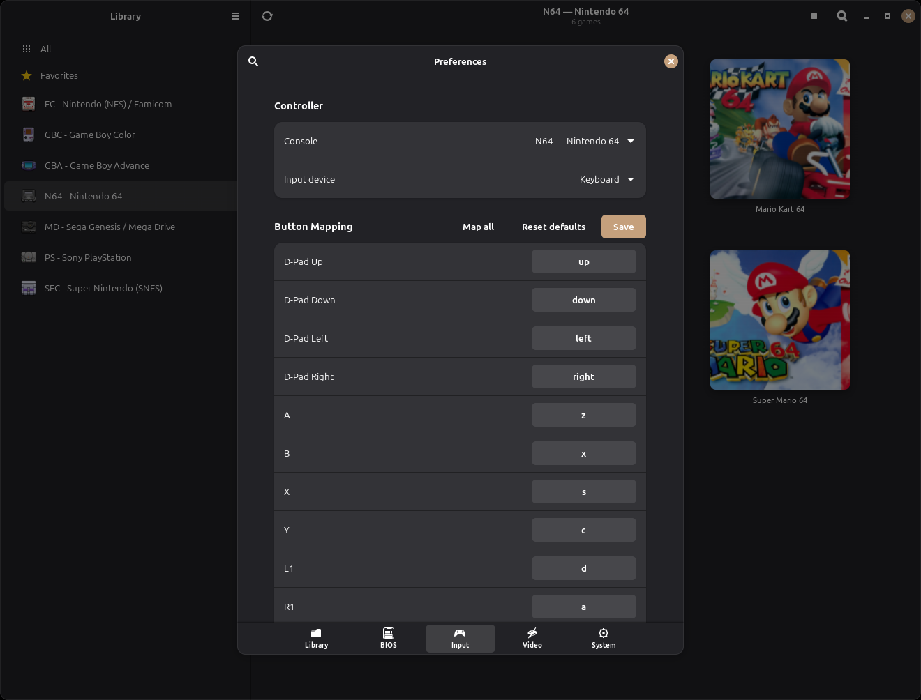 Input settings
