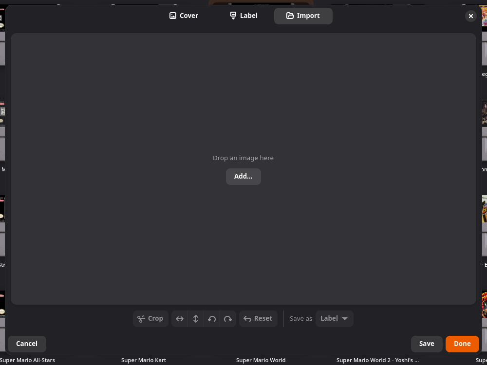 L’onglet Importer du gestionnaire d’images, avec ses outils d’édition