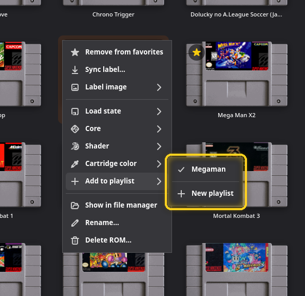 Le sous-menu Ajouter à une playlist, encadré
