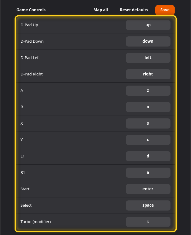 Le groupe Commandes de jeu