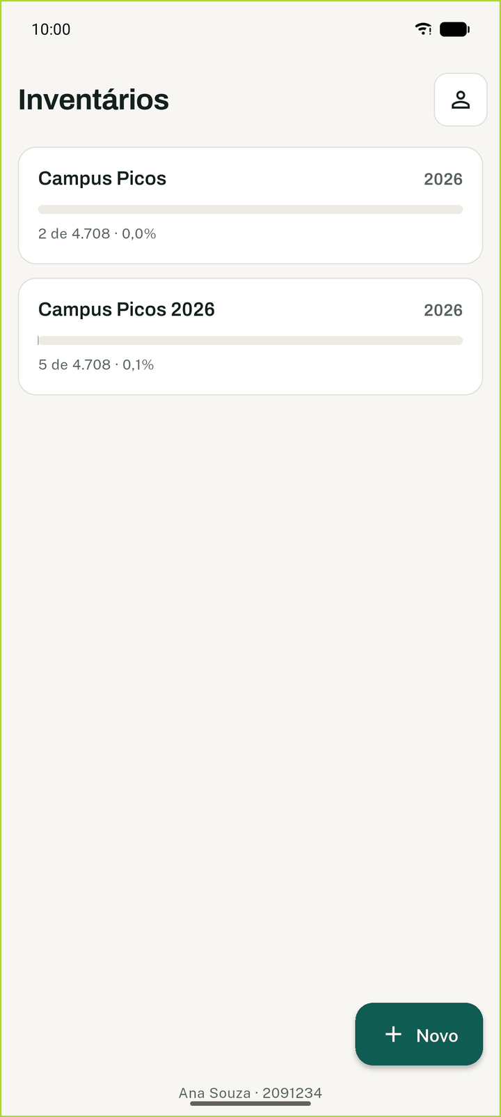 Lista de inventários do aparelho